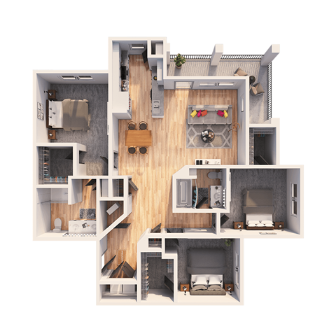 Floor plan for 3 beds, 2 baths, 1547 sqft